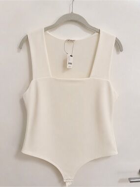 NWT Free People White Square-Neck Bodysuit Top